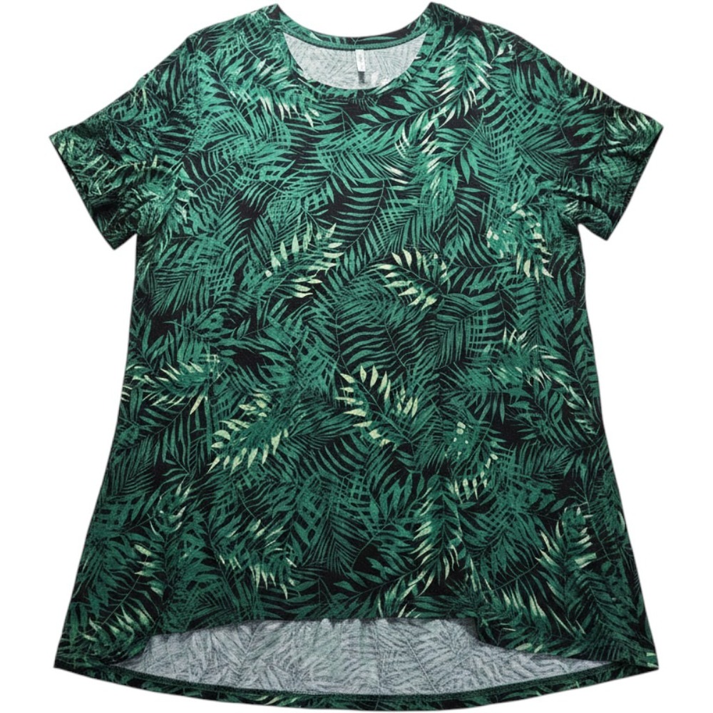 POPYOUNG Shirt Womens Plus 3X Green Round Neck Short Sleeve Leaf Tunic Top